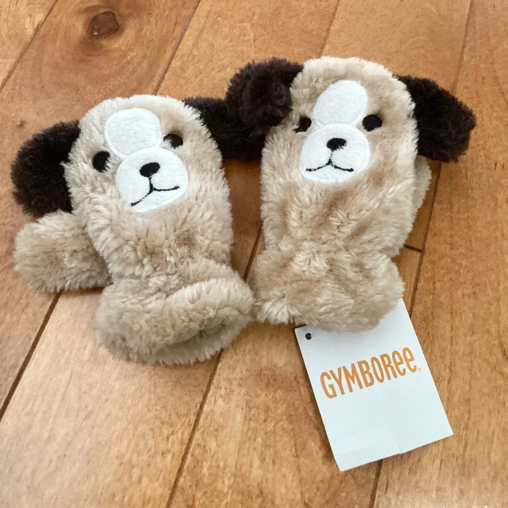 NWT GYMBOREE ALPINE PATROL PUPPY DOG FURRY MITTENS 12-24 Months